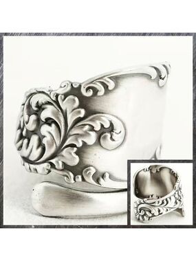 Boho Scroll and Leaf Adjustable Spoon Ring #1153